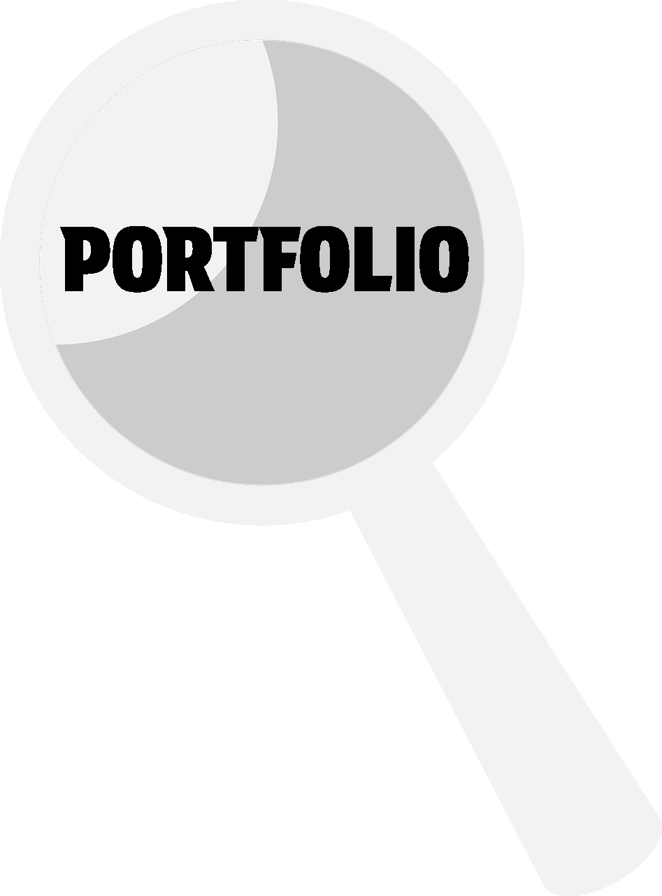 magnifying glass that says 'portfolio'