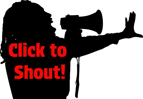 Black protester shouting into a megaphone